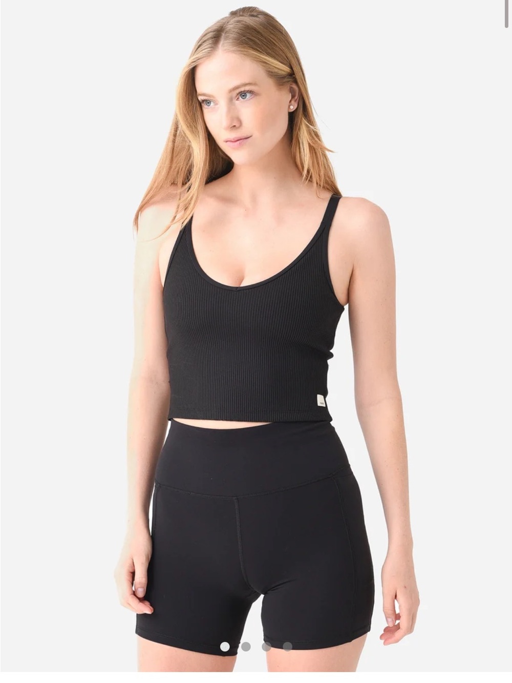 Vuori Black Ribbed Strappy Cropped Tank